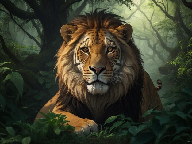 Digital paint lion in jungle