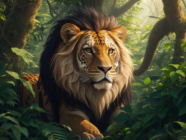 Digital paint lion in jungle