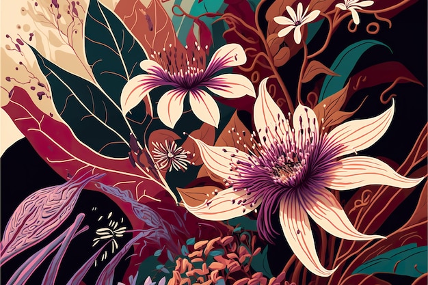 Digital painting of abstract flowers illustration