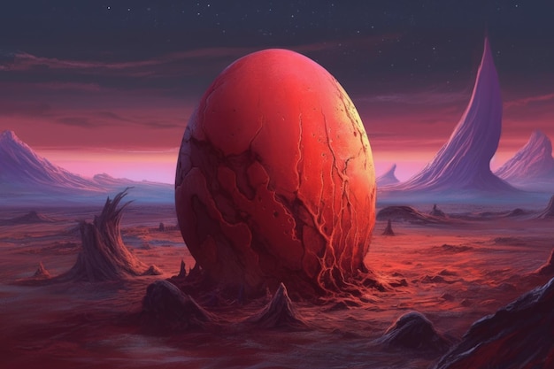 地球外惑星上のエイリアンの卵形の球体のデジタル絵画 ファンタジー イラスト 生成 AI