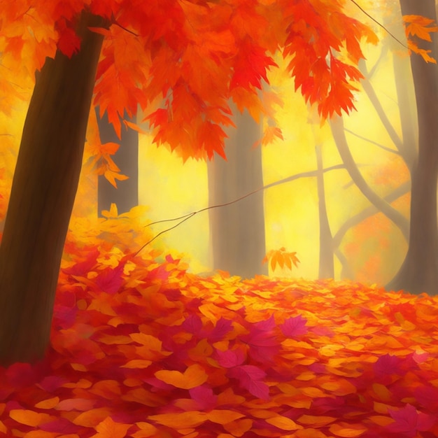 digital painting of an Autumn season leafs plant scene