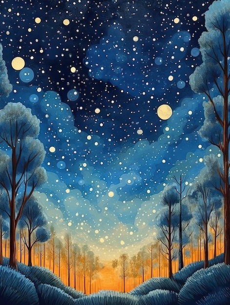 디지털 페인팅 배경: 별빛 하늘 일러스트레이션 포스터 밤 색상