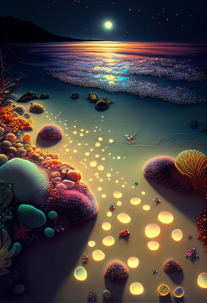 Digital painting of a beach at night generative ai