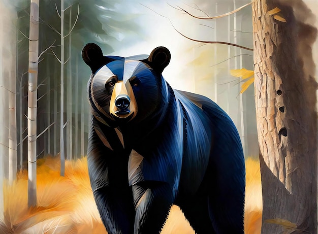 Photo digital painting of a bear in the forest digital painting of a bear