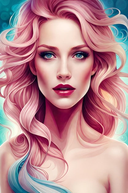 Digital painting of beautiful girl with beauty pastel color colorful paint