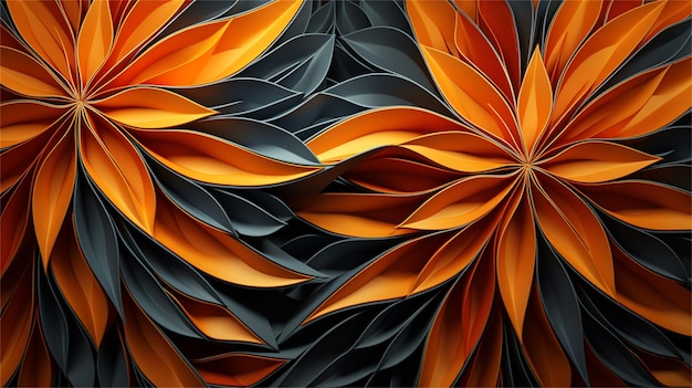 A digital painting of a black and orange flower.