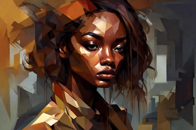 Digital painting of a black woman in a low poly style