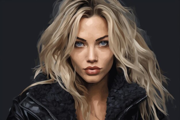 a digital painting of a blonde woman in a black jacket