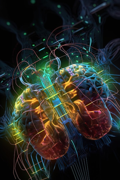 Photo a digital painting of a brain with a multicolored effect