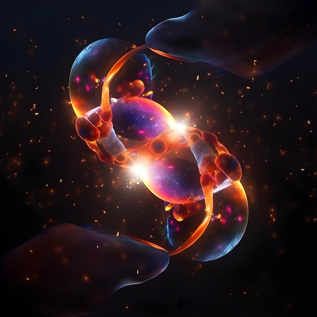 A digital painting of a bubble with a blue and orange light.