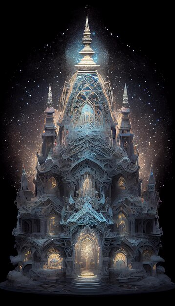 A digital painting of a castle with a star on the top.