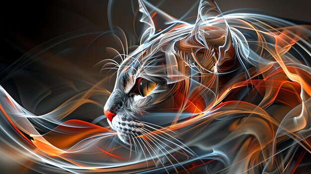 A digital painting of a cat with a beautiful blend of colors The cat is facing the left of the viewer and has a serene expression on its face