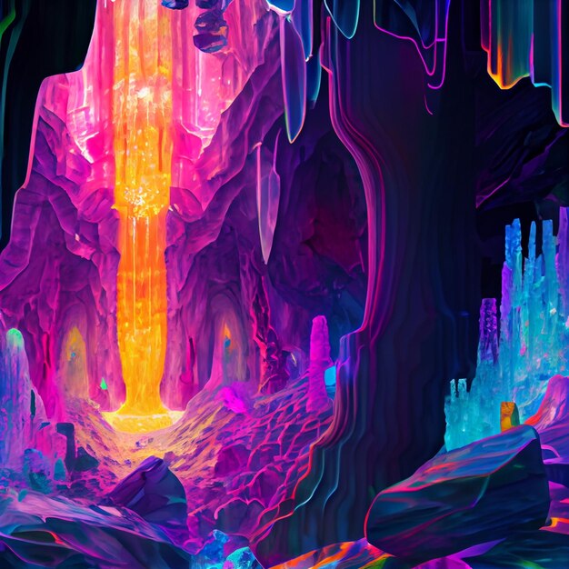 Digital painting of a cave with a waterfall Generative Ai