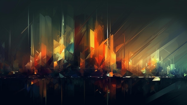 A digital painting of a cityscape with a dark background.