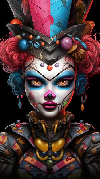 a digital painting of a clown with red hair and colorful makeup