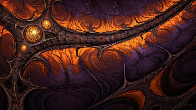 a digital painting of a dark purple and orange design