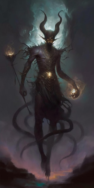 Digital painting of a demon holding torches generative ai