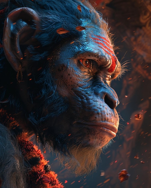 Photo a digital painting depicting the intense gaze of hanuman