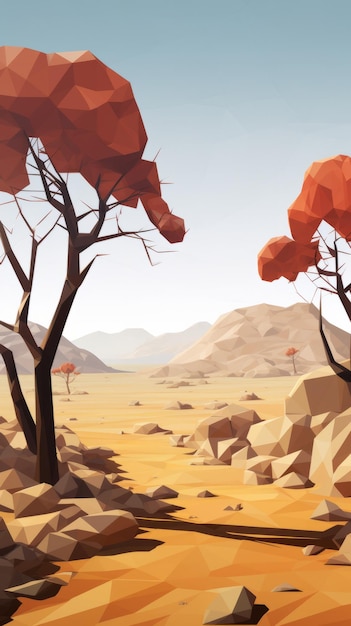 Digital Painting of a Desert Landscape with Rocks and Trees