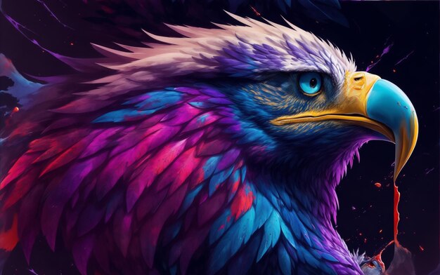 Digital painting of an eagle with colorful feathers Artistic illustration photo