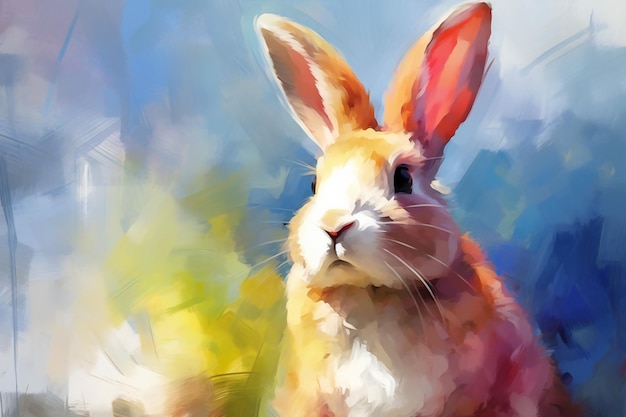Foto pittura digitale del coniglio di pasqua in città pittura digitale