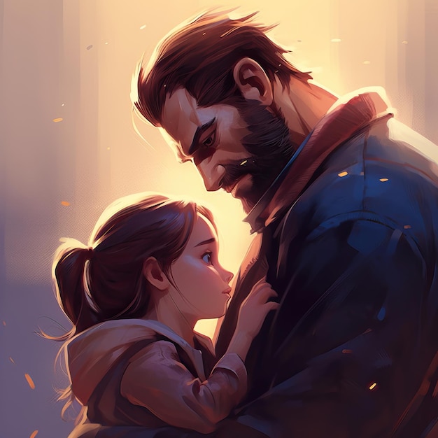 a digital painting of a father and daughter