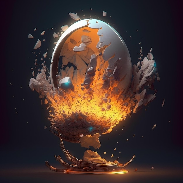 「火」という文字が描かれた火の玉のデジタル絵画。