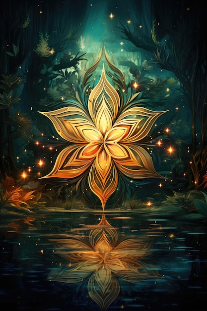 Foto un dipinto digitale di un fiore in mezzo a un lago ai