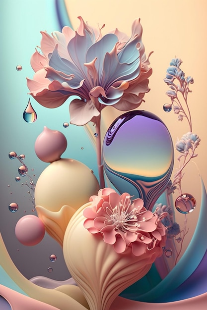 A digital painting of a flower and a perfume bottle.