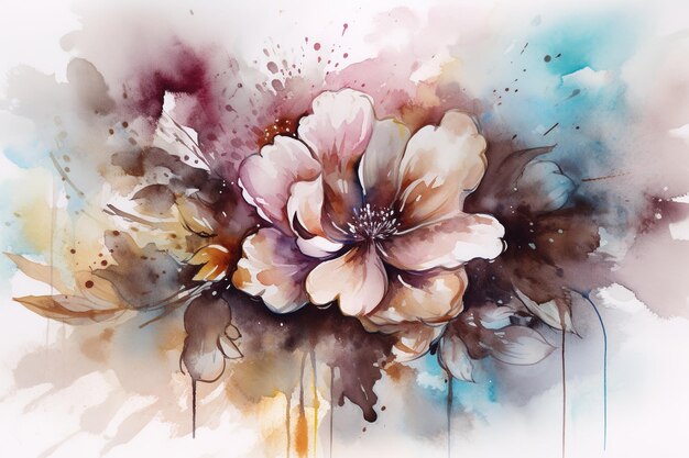 白い背景と前景の花のデジタル絵画