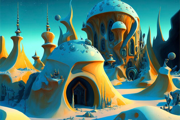 Digital painting of a futuristic city in the snow generative ai