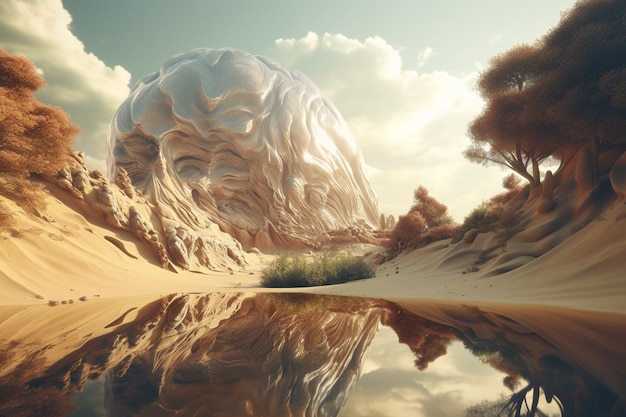 Photo a digital painting of a giant brain on a desert landscape.