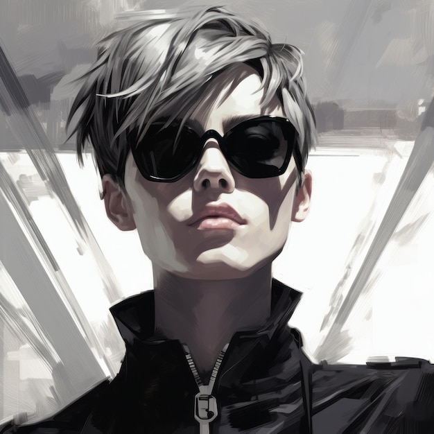 Digital Painting Of A Girl In A Black Jacket And Sunglasses