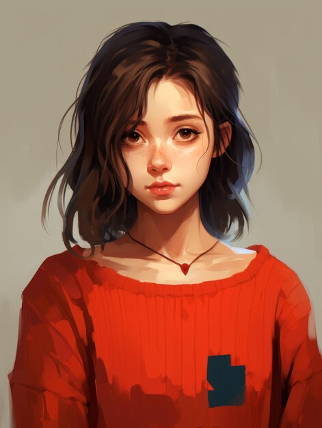 a digital painting of a girl in a red sweater