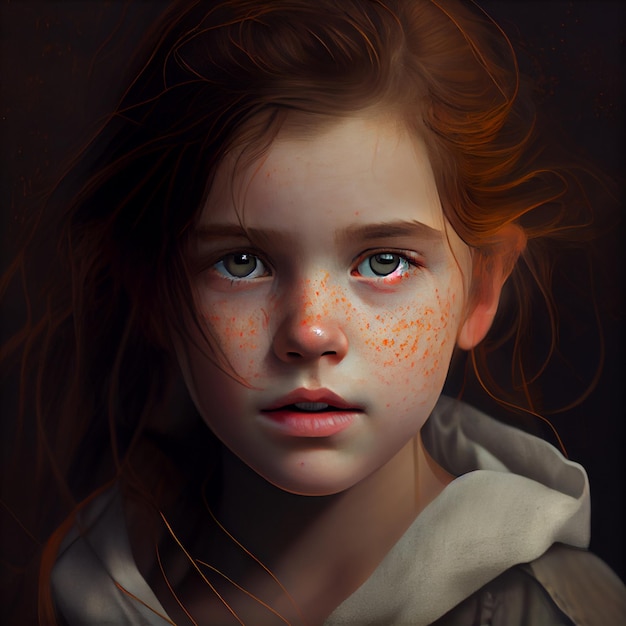 A digital painting of a girl with freckles and red freckles.