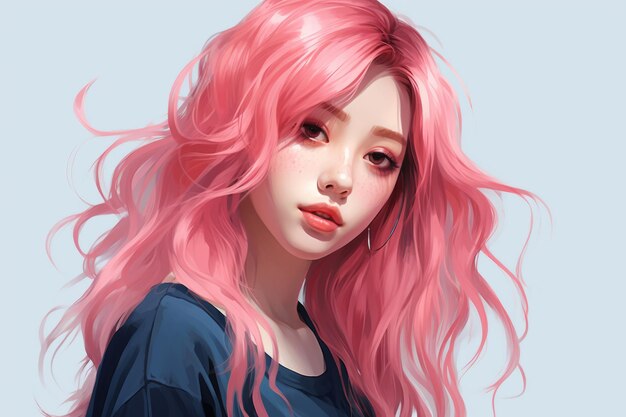 A digital painting of a girl with pink hair