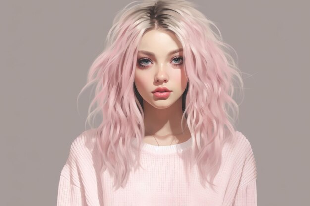 Foto un dipinto digitale di una ragazza con i capelli rosa