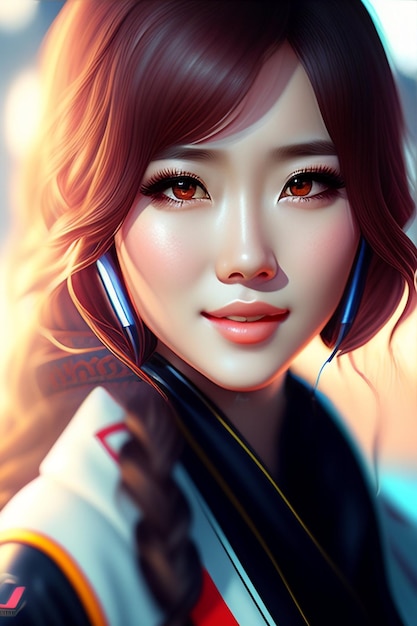 A digital painting of a girl with red eyes and a white jacket.