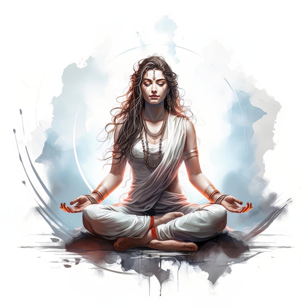 Digital painting of Goddess Parvati meditating