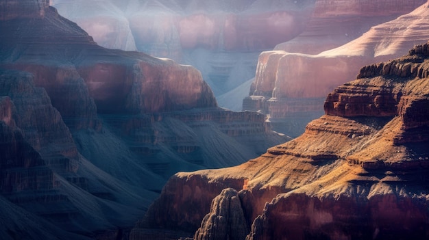 Photo a digital painting of a grand canyon with a man on the top of it.