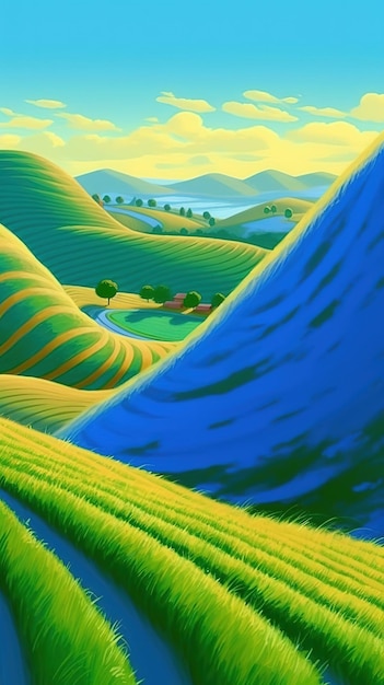 Digital painting of green hill