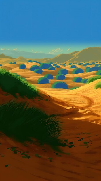 Digital painting of green hill