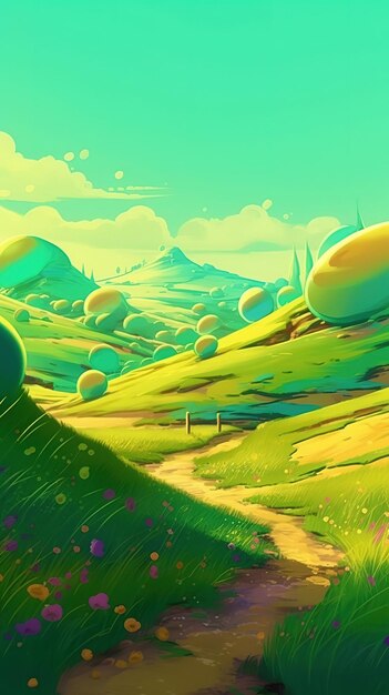 Digital painting of green hill