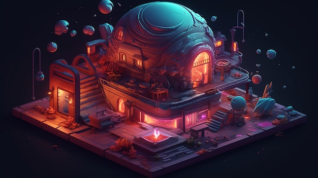 A digital painting of a house with a glowing moon in the center generative ai