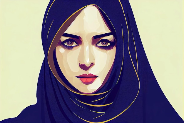 Digital painting Iranian woman wearing hijab