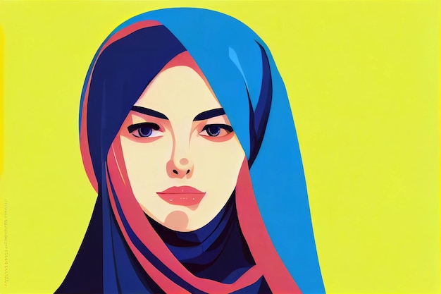 Digital painting Iranian woman wearing hijab