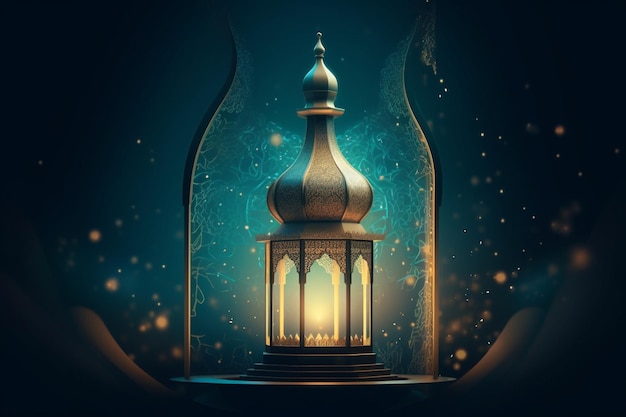 A digital painting of a lantern with a light in the background