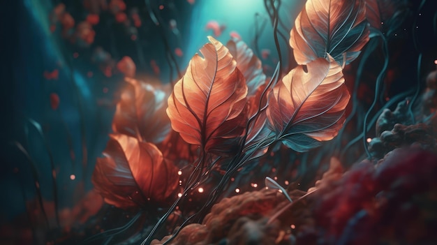 A digital painting of leaves with the word fire on it