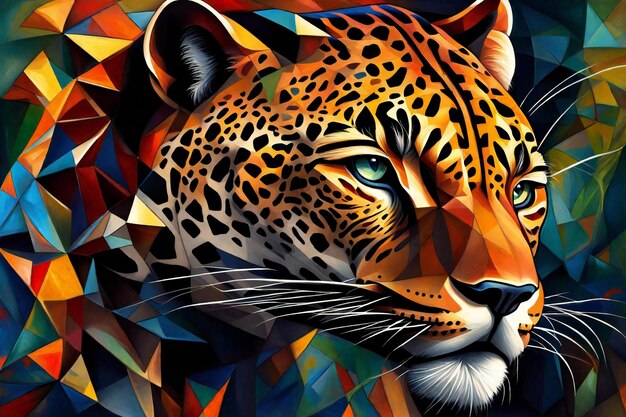 Digital painting of leopard in low poly style Abstract colorful background