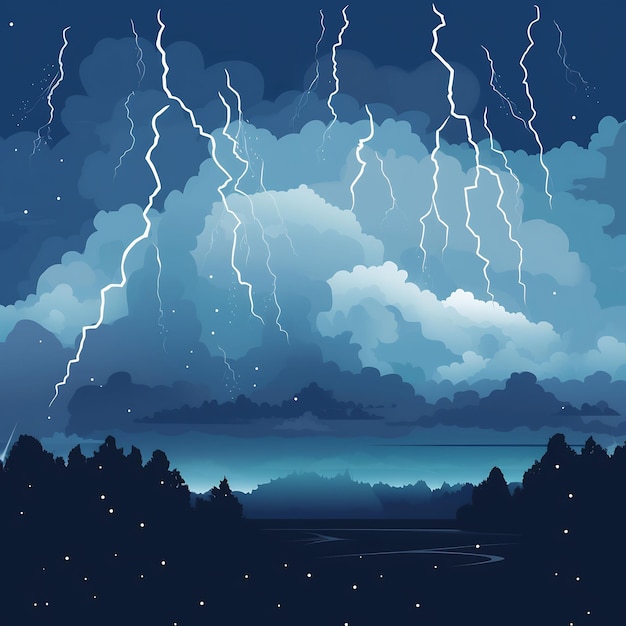 a digital painting of lightning bolts over the water